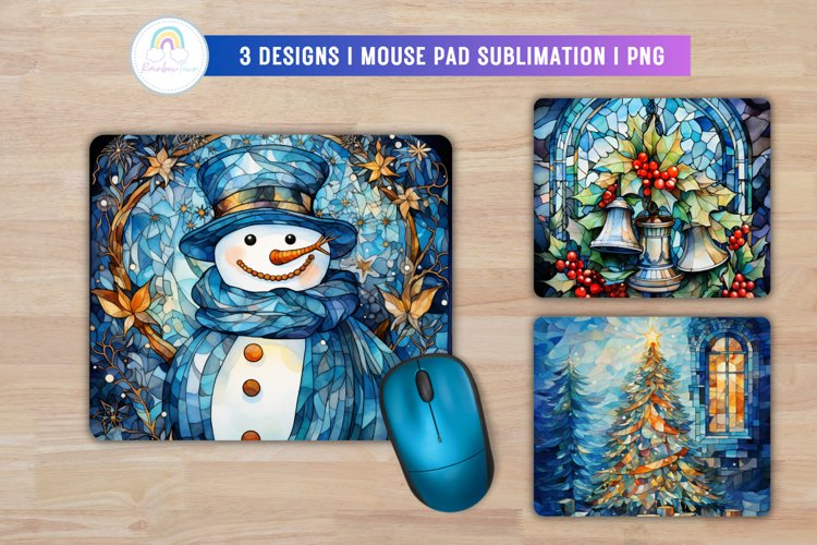 Stained Glass Blue Christmas Mouse Pad Sublimation Design example image 1