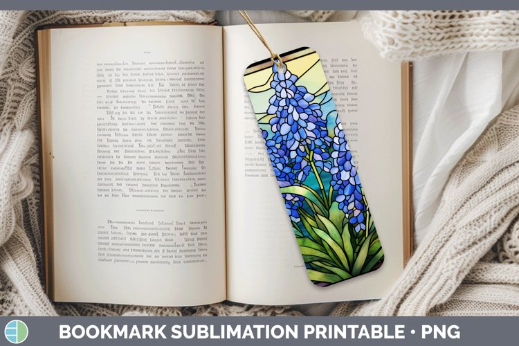 Stained Glass Bluebonnet Bookmark Sublimation Printable Desi