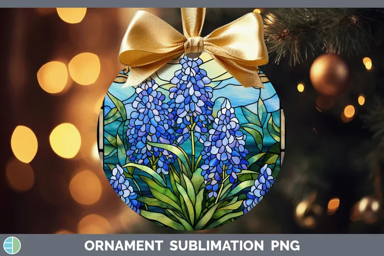 Stained Glass Bluebonnet Ornament Sublimation Bauble Designs