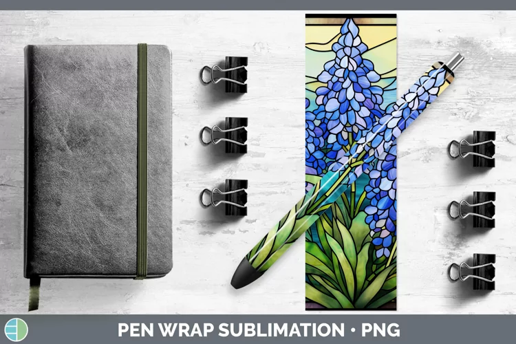 Stained Glass Bluebonnet Pen Wrap Sublimation Epoxy Pen Desi