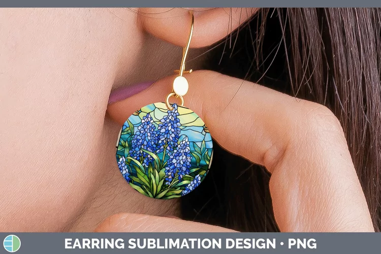 Stained Glass Bluebonnet Round Earrings Sublimation Earrings