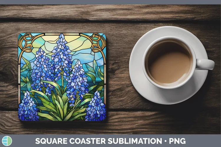 Stained Glass Bluebonnet Square Coaster Sublimation Coaster