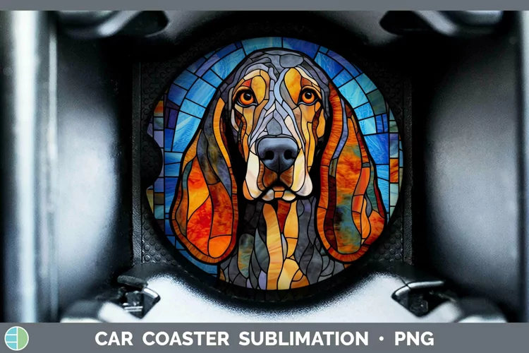 Stained Glass Bluetick Coonhound Car Coaster Sublimation Coa