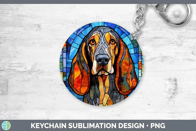 Stained Glass Bluetick Coonhound Keychain Sublimation Keyrin