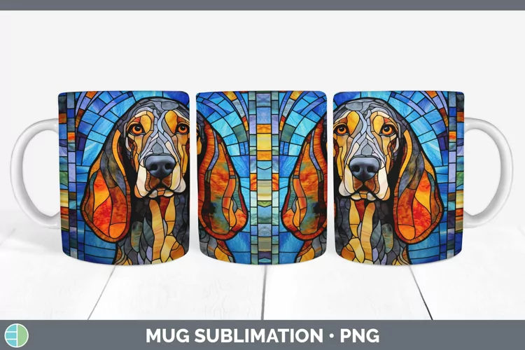 Stained Glass Bluetick Coonhound Mug Wrap Sublimation Coffee
