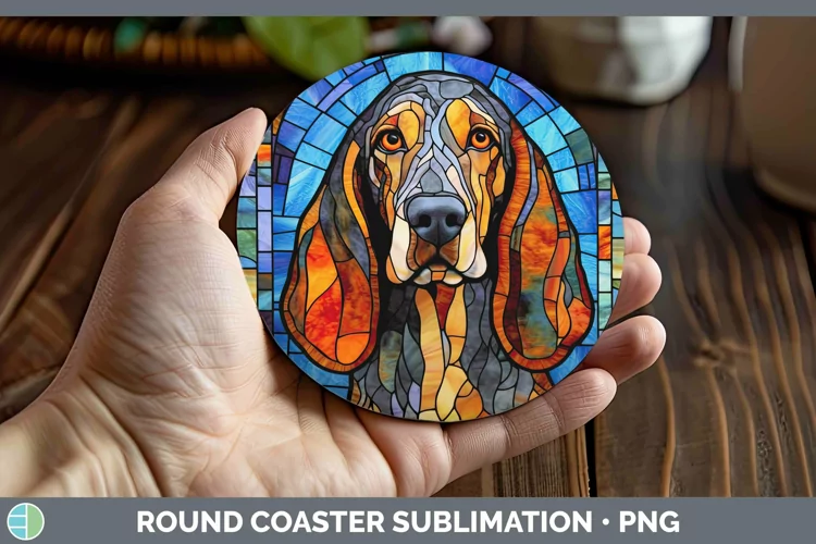 Stained Glass Bluetick Coonhound Round Coaster Sublimation C