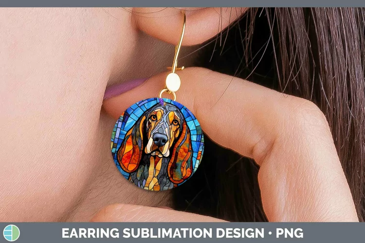 Stained Glass Bluetick Coonhound Round Earrings Sublimation