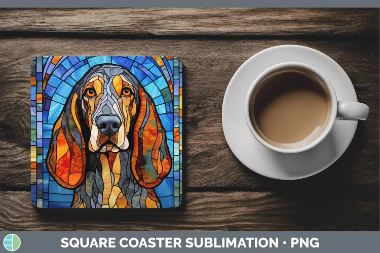 Stained Glass Bluetick Coonhound Square Coaster Sublimation