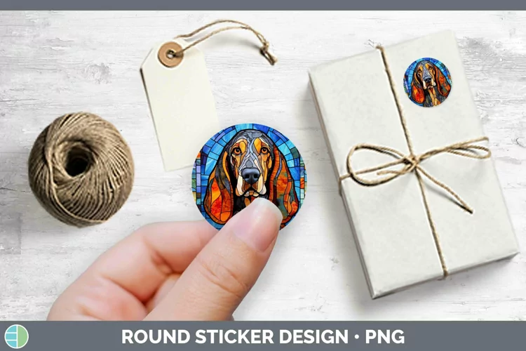 Stained Glass Bluetick Coonhound Stickers | Round Labels Des