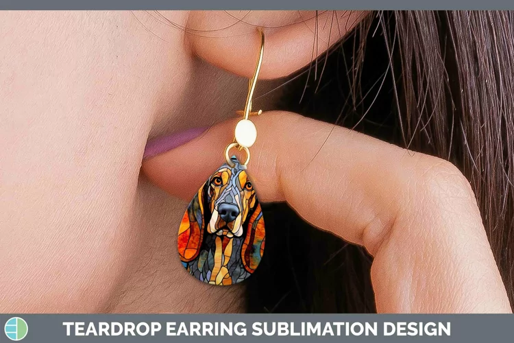 Stained Glass Bluetick Coonhound Teardrop Earrings Sublimati