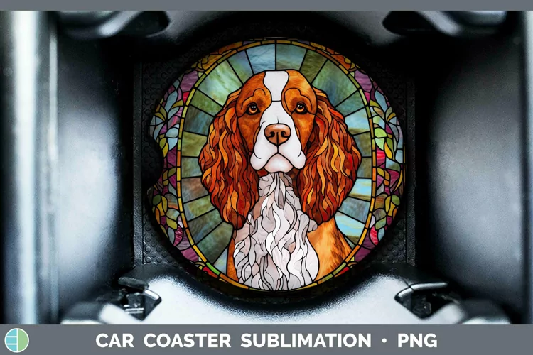 Stained Glass Brittany Dog Car Coaster Sublimation Coaster D