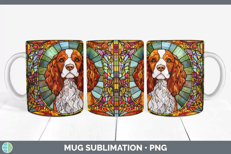 Stained Glass Brittany Dog Mug Wrap Sublimation Coffee Cup D