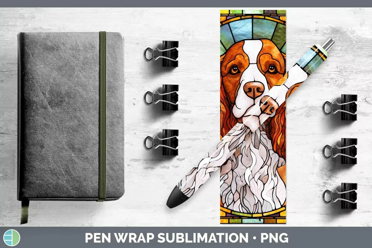 Stained Glass Brittany Dog Pen Wrap Sublimation Epoxy Pen De