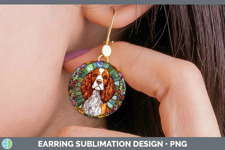 Stained Glass Brittany Dog Round Earrings Sublimation Earrin
