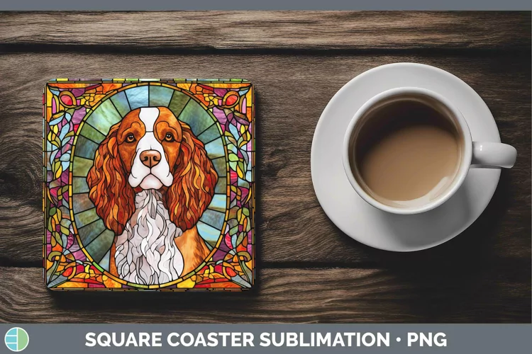 Stained Glass Brittany Dog Square Coaster Sublimation Coaste