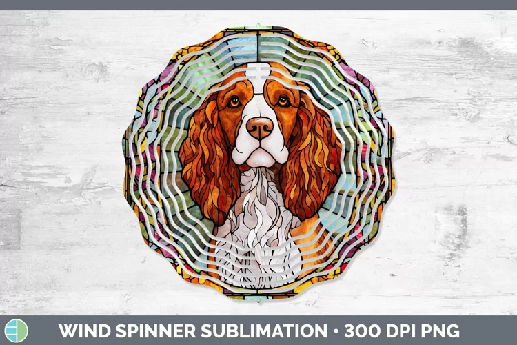 Stained Glass Brittany Dog Wind Spinner Sublimation Spinner