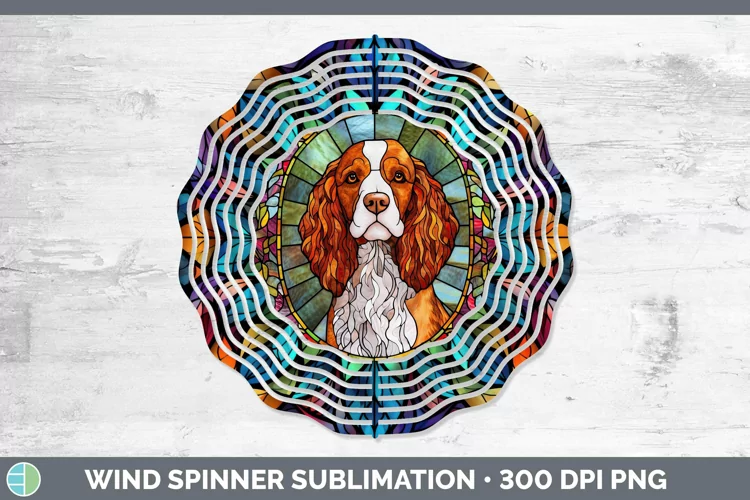 Stained Glass Brittany Dog Wind Spinner Sublimation Spinner