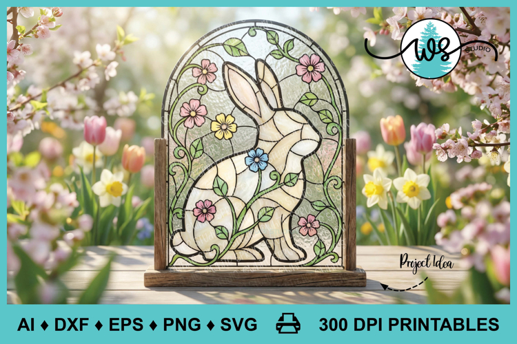 Stained Glass Floral Easter Bunny SVG & Printable