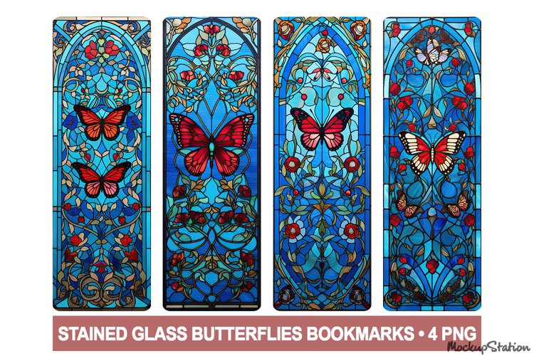 Butterfly Bookmarks PNG Printable | Vintage Stained Glass