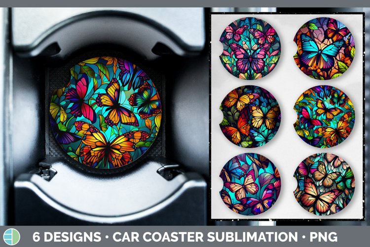 Stained Glass Butterflies Car Coaster | Sublimation Coaster