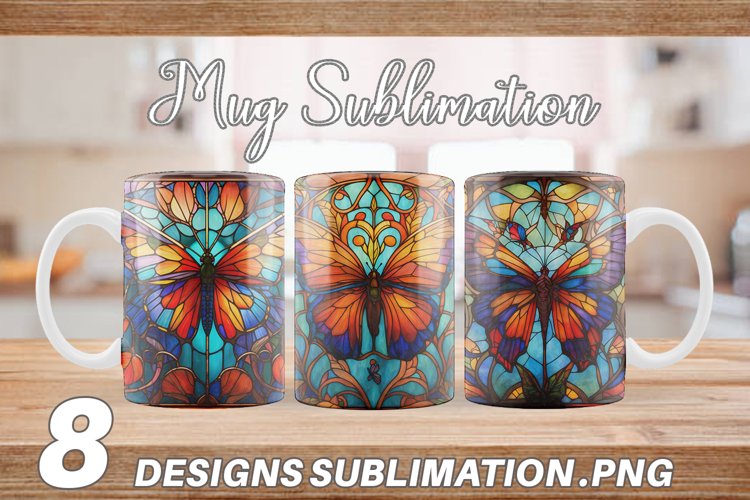 Stained Glass Butterfly Mug sublimation design