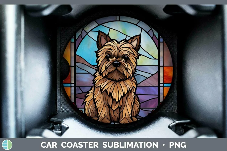 Stained Glass Cairn Terrier Car Coaster Sublimation Coaster