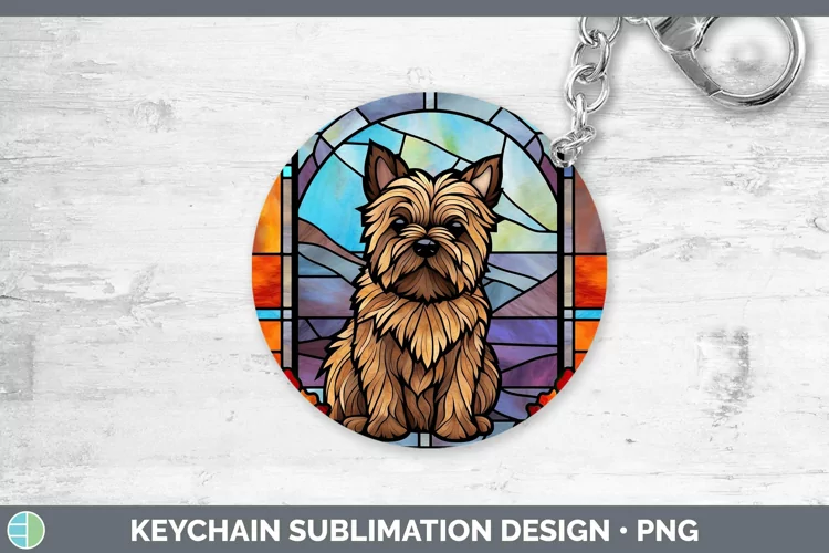 Stained Glass Cairn Terrier Keychain Sublimation Keyring Des