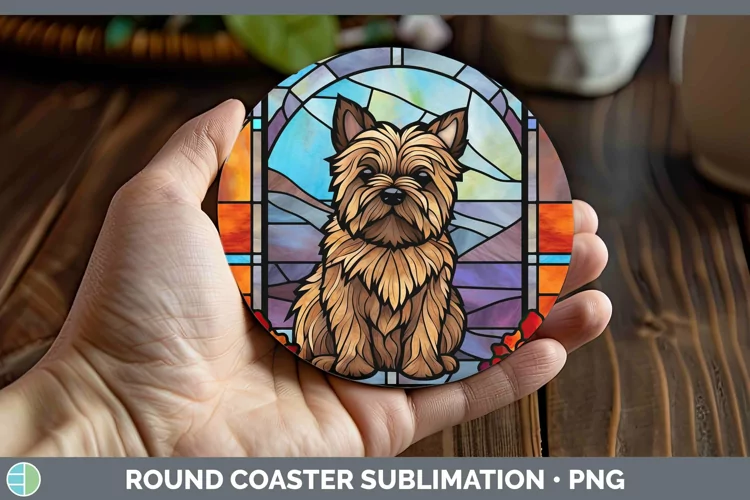 Stained Glass Cairn Terrier Round Coaster Sublimation Coaste