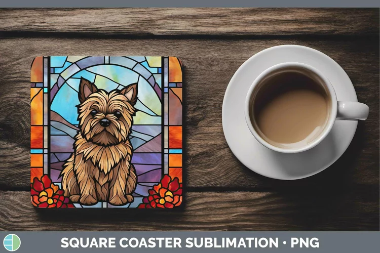 Stained Glass Cairn Terrier Square Coaster Sublimation Coast