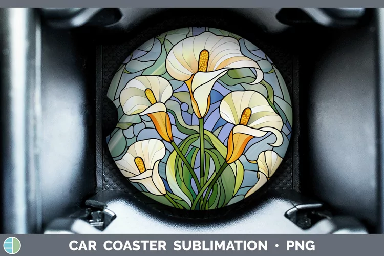 Stained Glass Calla Lily Car Coaster Sublimation Coaster Des