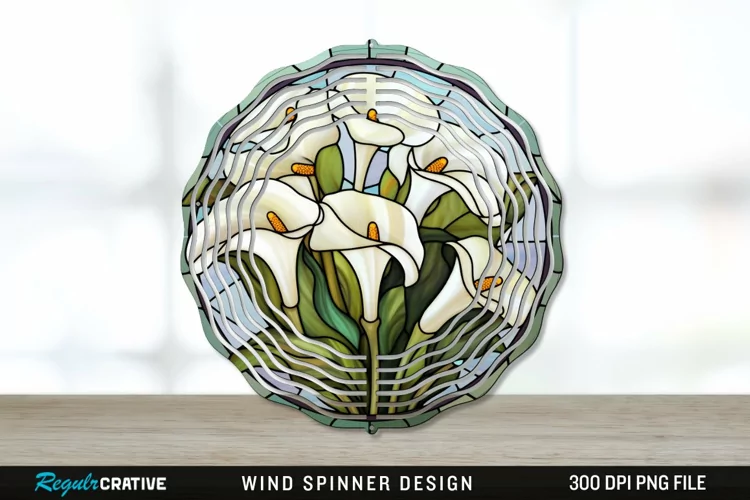 Stained Glass Calla Lily Flowers Wind Spinner Sublimation
