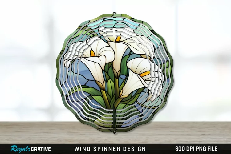 Stained Glass Calla Lily Flowers Wind Spinner Sublimation