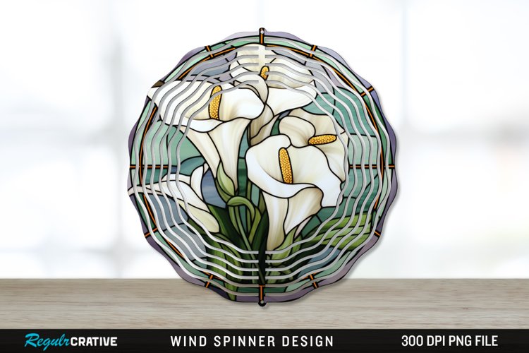 Stained Glass Calla Lily Flowers Wind Spinner Sublimation example image 1