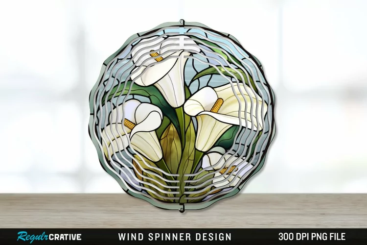 Stained Glass Calla Lily Flowers Wind Spinner Sublimation
