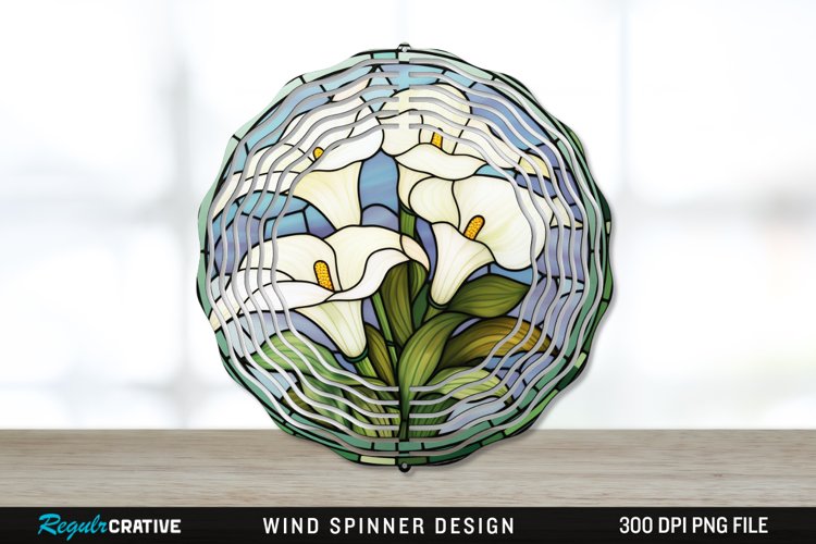 Stained Glass Calla Lily Flowers Wind Spinner Sublimation example image 1