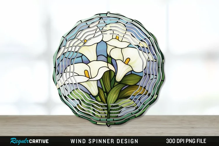 Stained Glass Calla Lily Flowers Wind Spinner Sublimation