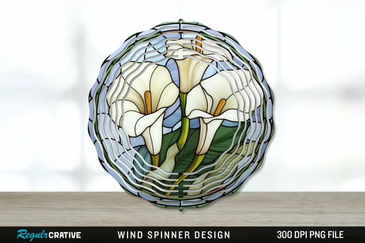 Stained Glass Calla Lily Flowers Wind Spinner Sublimation