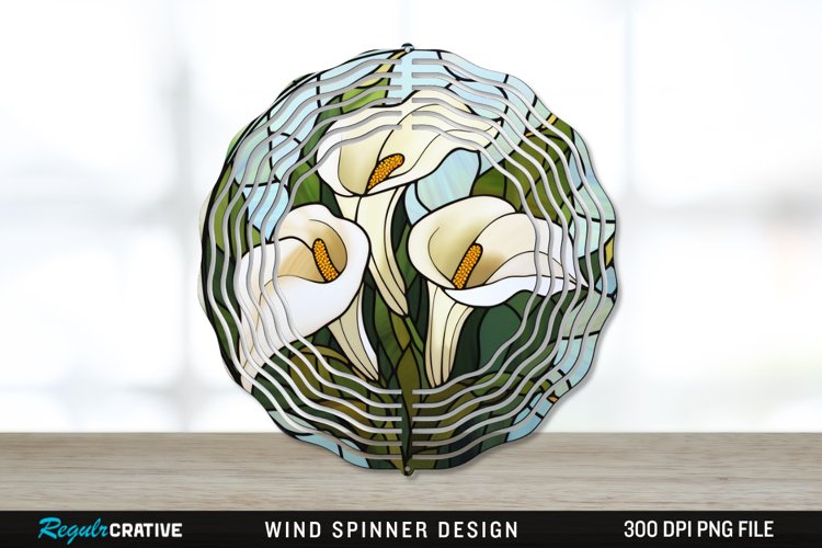 Stained Glass Calla Lily Flowers Wind Spinner Sublimation example image 1