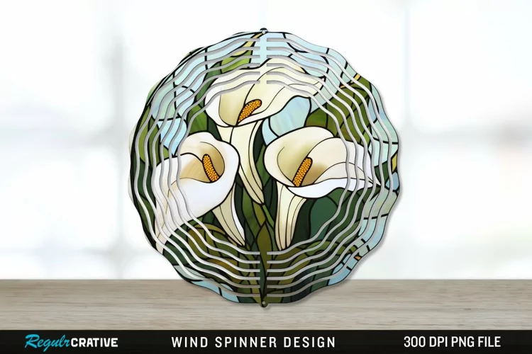 Stained Glass Calla Lily Flowers Wind Spinner Sublimation