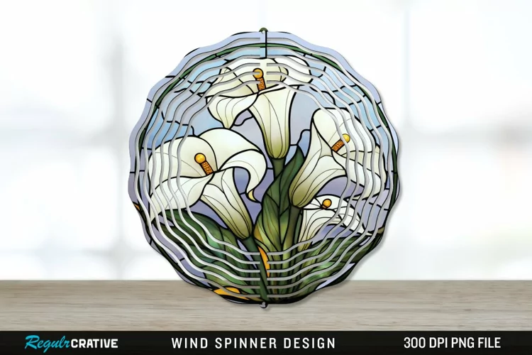 Stained Glass Calla Lily Flowers Wind Spinner Sublimation