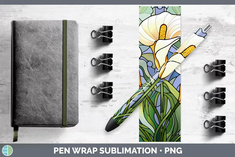 Stained Glass Calla Lily Pen Wrap Sublimation Epoxy Pen Desi