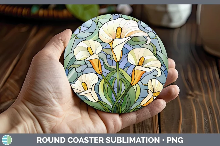 Stained Glass Calla Lily Round Coaster Sublimation Coaster D
