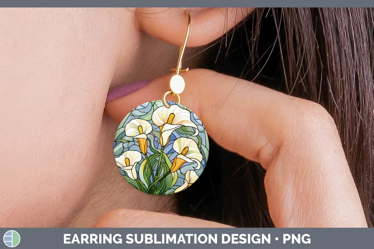 Stained Glass Calla Lily Round Earrings Sublimation Earrings