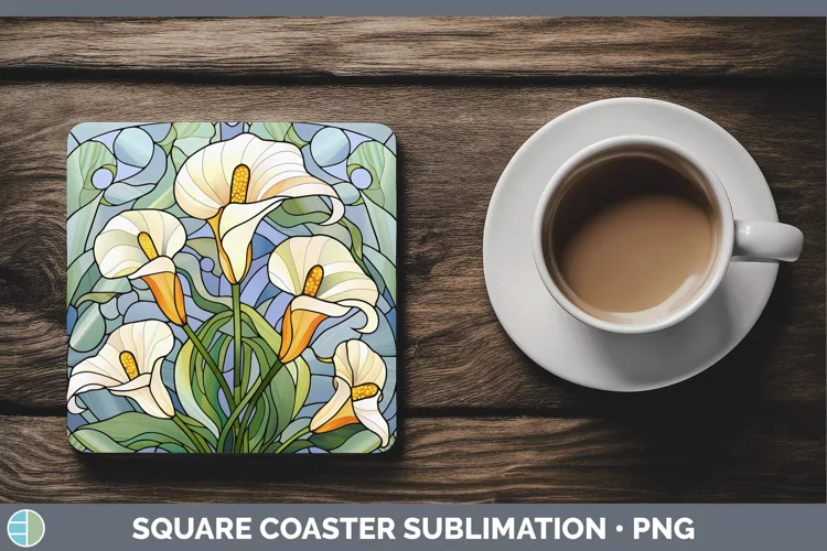 Stained Glass Calla Lily Square Coaster Sublimation Coaster