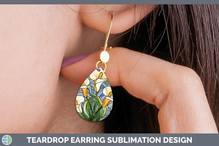 Stained Glass Calla Lily Teardrop Earrings Sublimation Earri