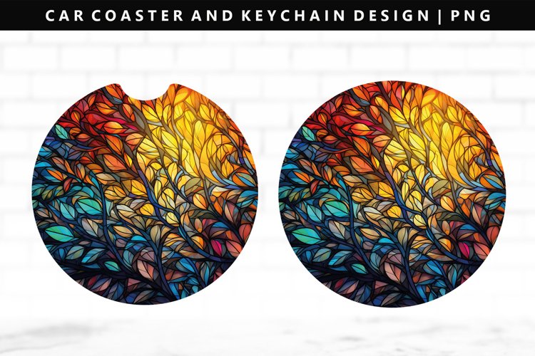 Stained Glass Keychain And Car Coaster Sublimation Design example image 1