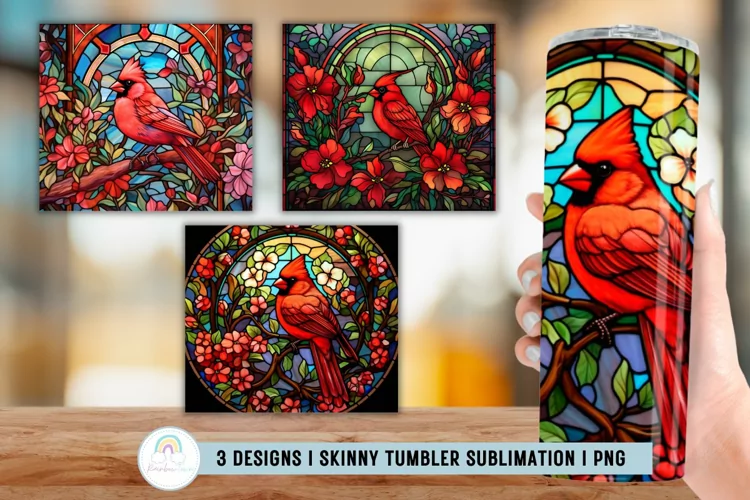 Stained Glass Cardinal Bird Tumbler Wrap Sublimation