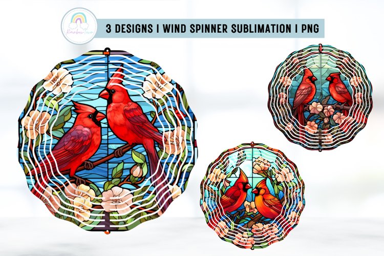 Stained Glass Cardinal Birds Wind Spinner Sublimation