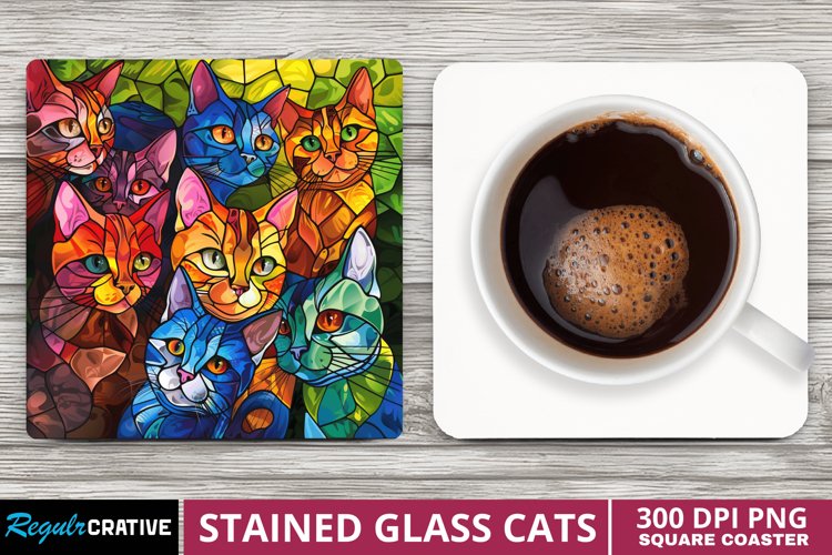 Stained Glass Cats Square Coaster Sublimation