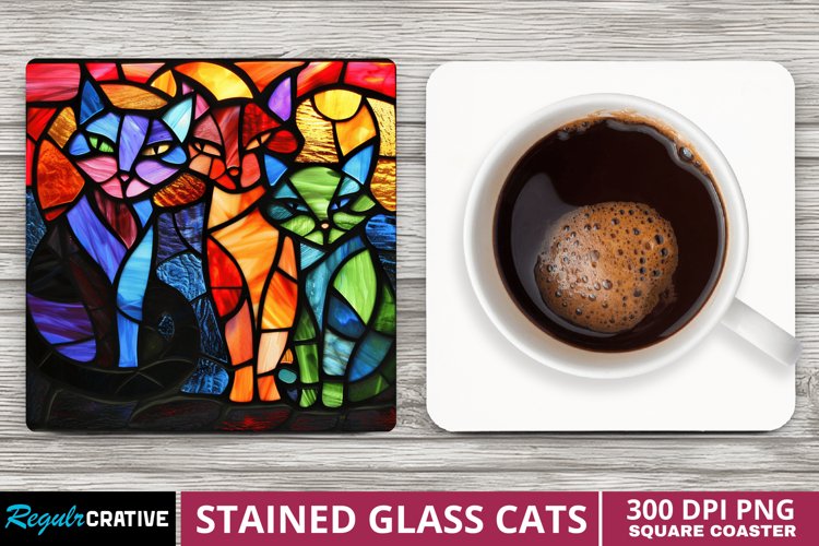 Stained Glass Cats Square Coaster Sublimation
